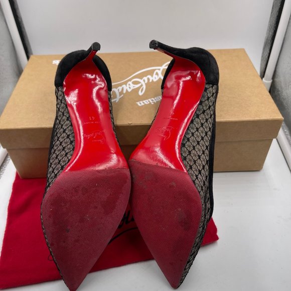 Christian Louboutin Black Suede and Mesh Pointed Toe Pumps lightly-used size 41 - Picture 2 of 3